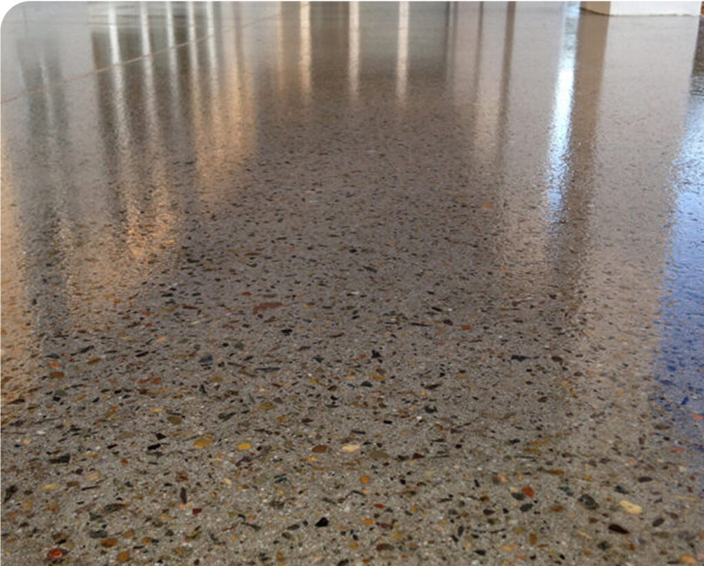 Polished concrete floor finish in modern residential interior