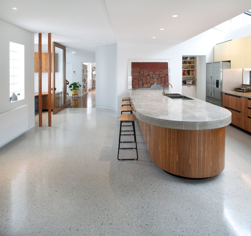 Kitchen with polished concrete flooring